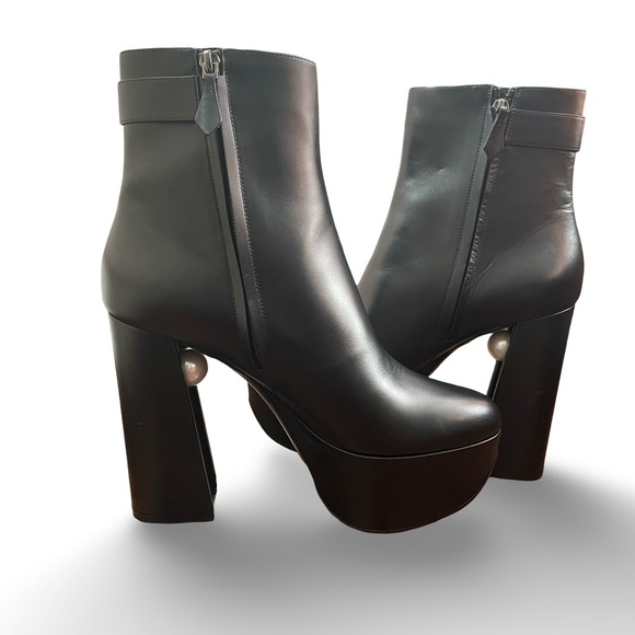 New Nicholas Kirkwood Miri platform black leather ankle boot faux pearl size 10 - Picture 7 of 12